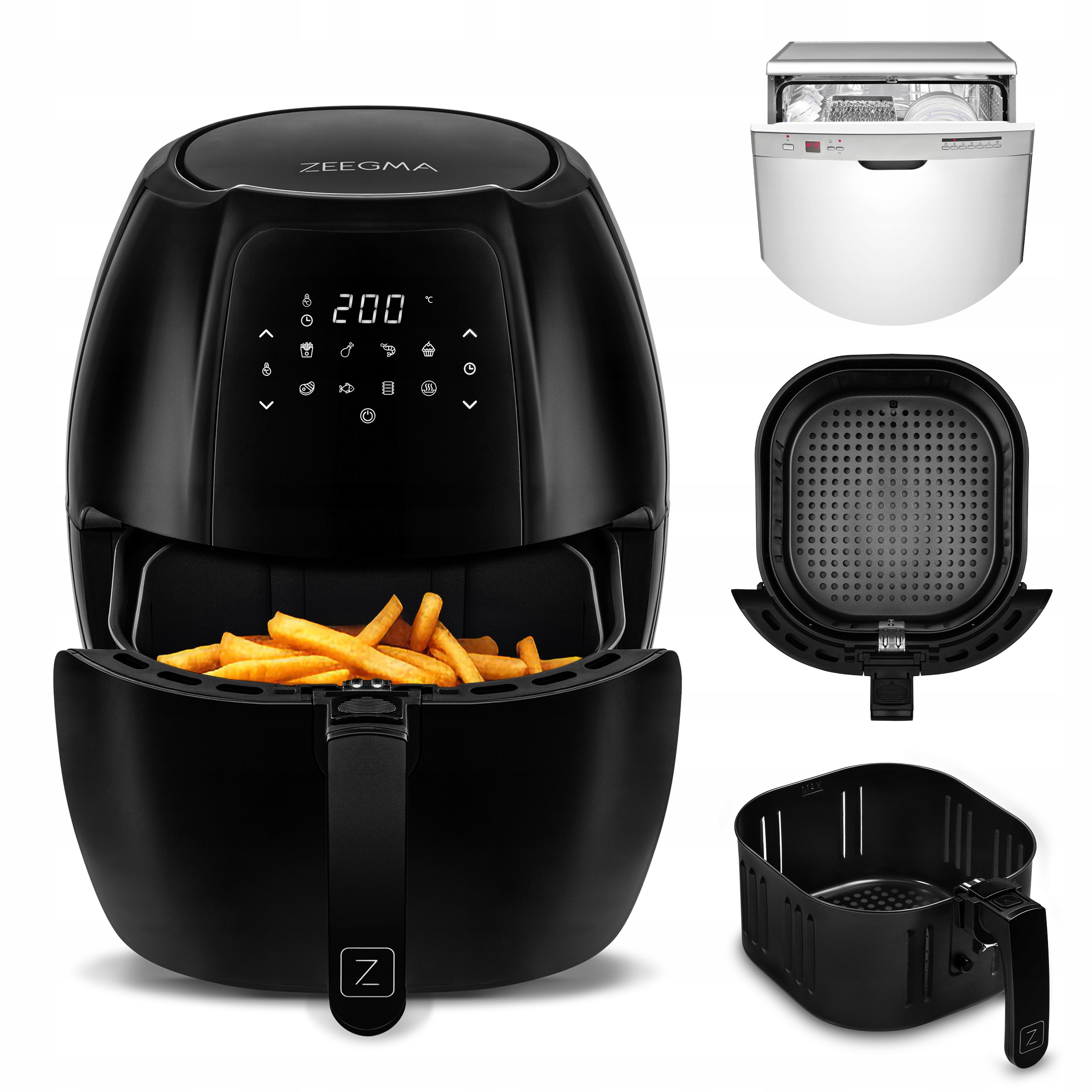 Beztuková fritéza ZEEGMA ZE-KNAPPER GRAND BLACK 1800 W 7,7 l